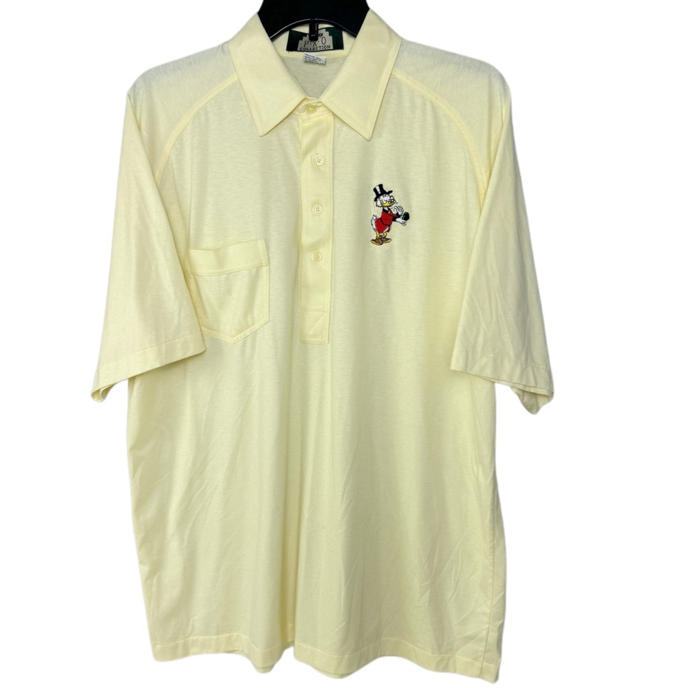 Vintage Disney Rare Scrooge McDuck Embroidered Yellow Polo Shirt Size L